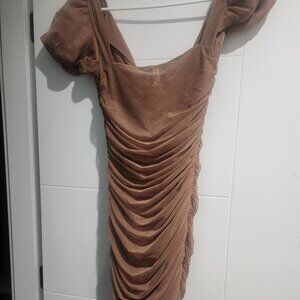 MESH NUDE BROWN DRESS